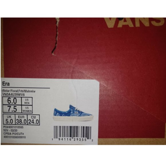 Vans Era Solar Floral True Blue Marshmallow Men's 6/Women's 7.5 VN0A4U39WV8 - Picture 3 of 12